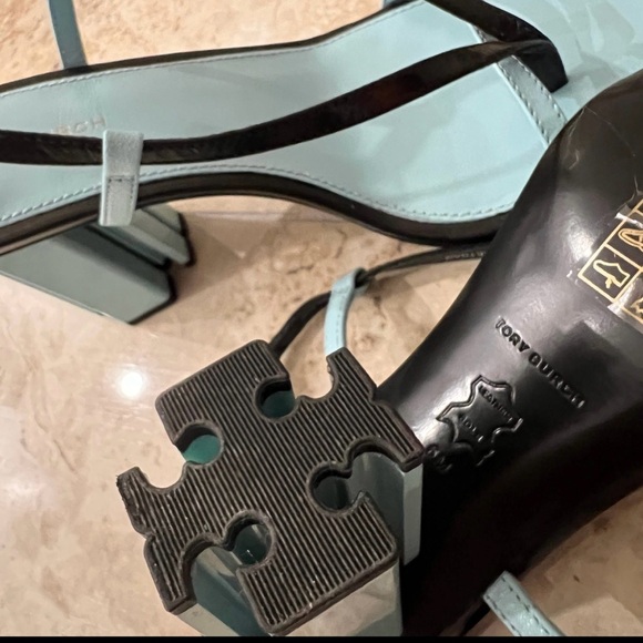 Tory Burch Black and Blue Strap Heels - Picture 3 of 12